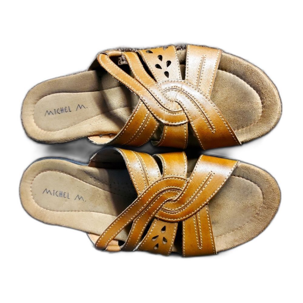 Michel M Slip-on Sandals Bali SN# 778381 Designer Leather Knotwork Pattern